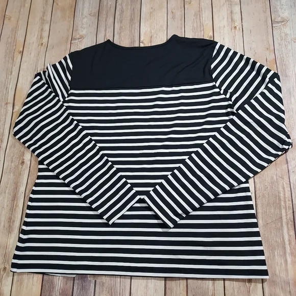 Lands End black and white stripe rash guard swim shirt XL/18 - Picture 2 of 9